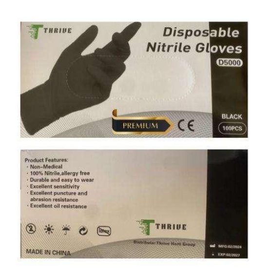 Picture of Black Nitrile Disposable Gloves Large 100Pk
